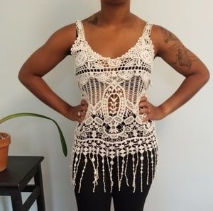Lovely 153 VINTAGE STYLE Cream Crocheted Tank 